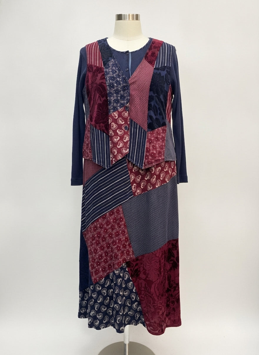 Carole Little · Patchwork vest and dress set · L/XL · DenimMulti