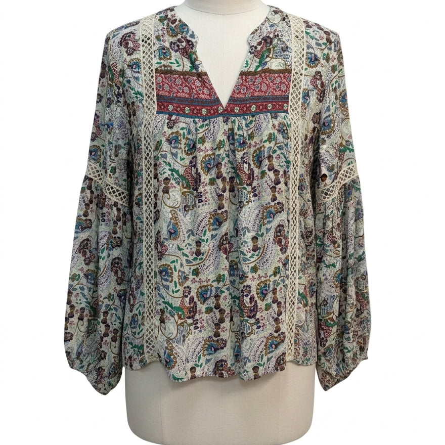 Sundance · Boho Chic Top · Medium · WhiteGreen