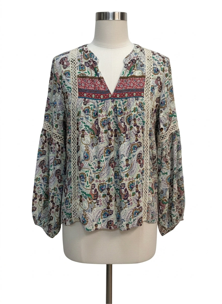 Sundance · Boho Chic Top · Medium · WhiteGreen