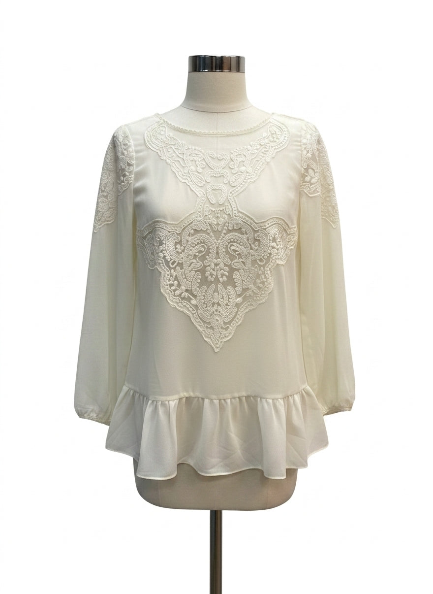 Anthropologie · Blue Tassel Chiffon With Lace · Small · CreamBlue