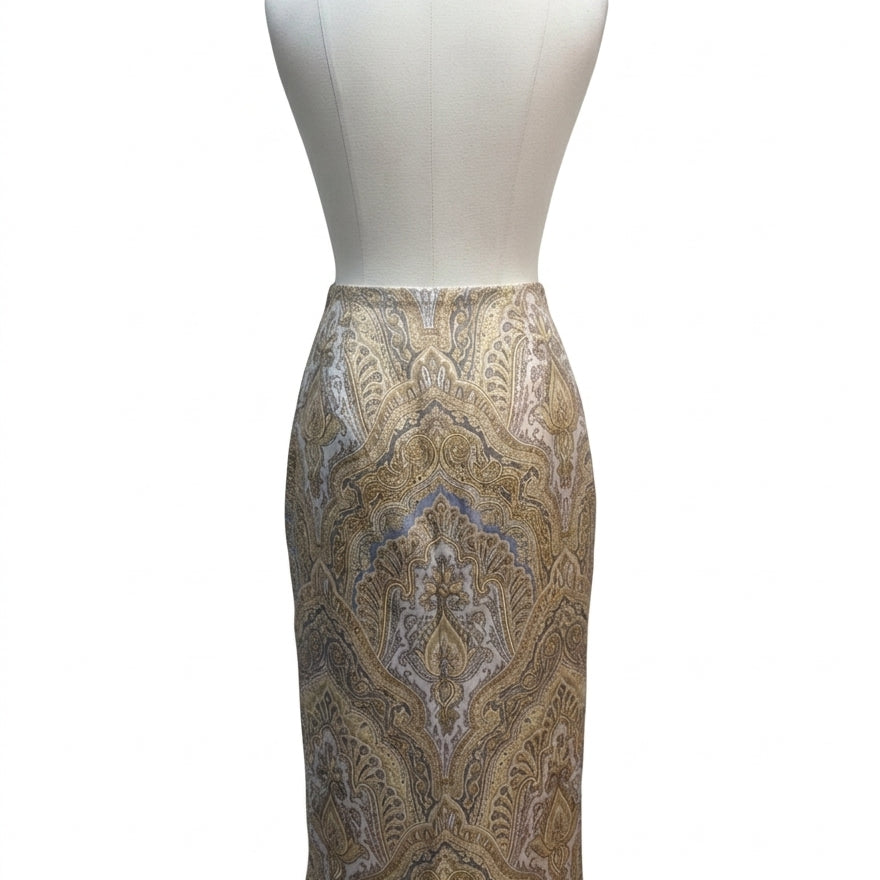 Brooks Brothers · Paisley Print Wrap Skirt · 14 · BeigeBlue