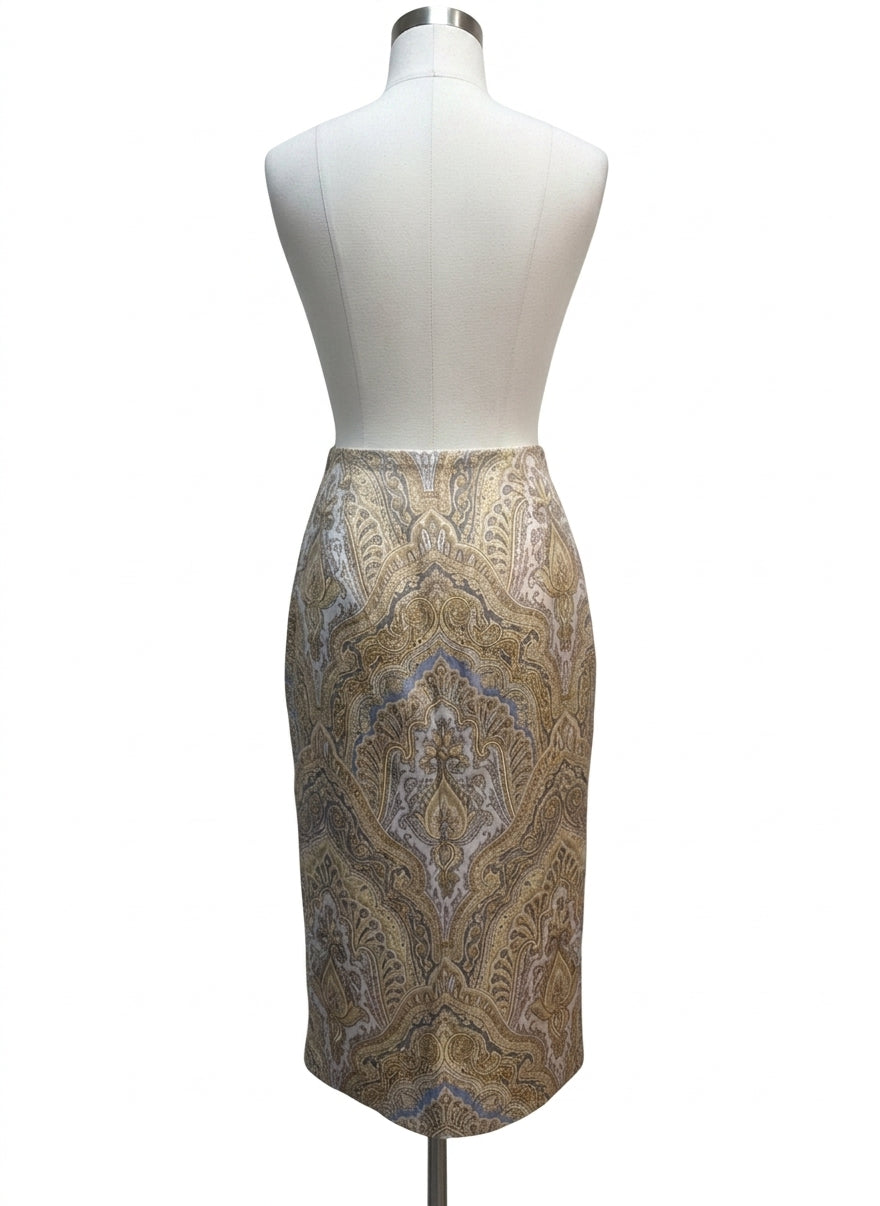 Brooks Brothers · Paisley Print Wrap Skirt · 14 · BeigeBlue