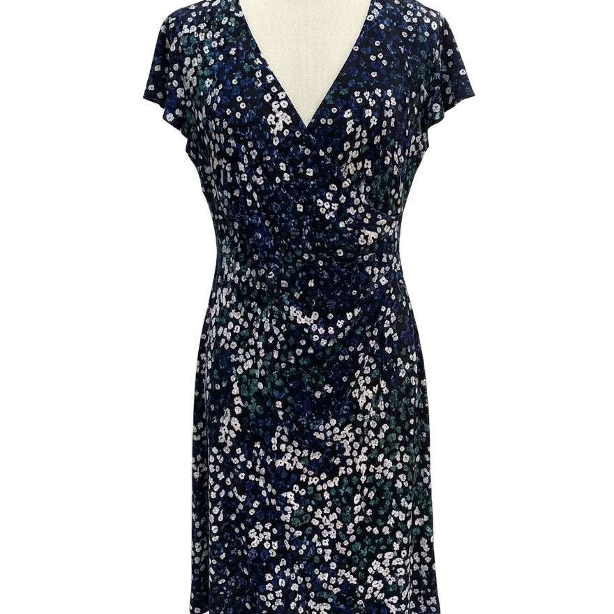 Ralph Lauren · Flutter Sleeve Floral Print Wrap Front Dress · 8 · BlackBlue