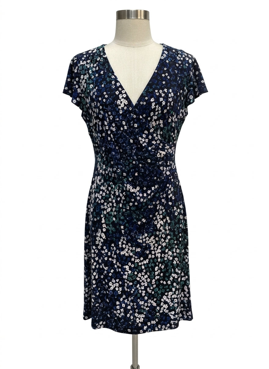 Ralph Lauren · Flutter Sleeve Floral Print Wrap Front Dress · 8 · BlackBlue