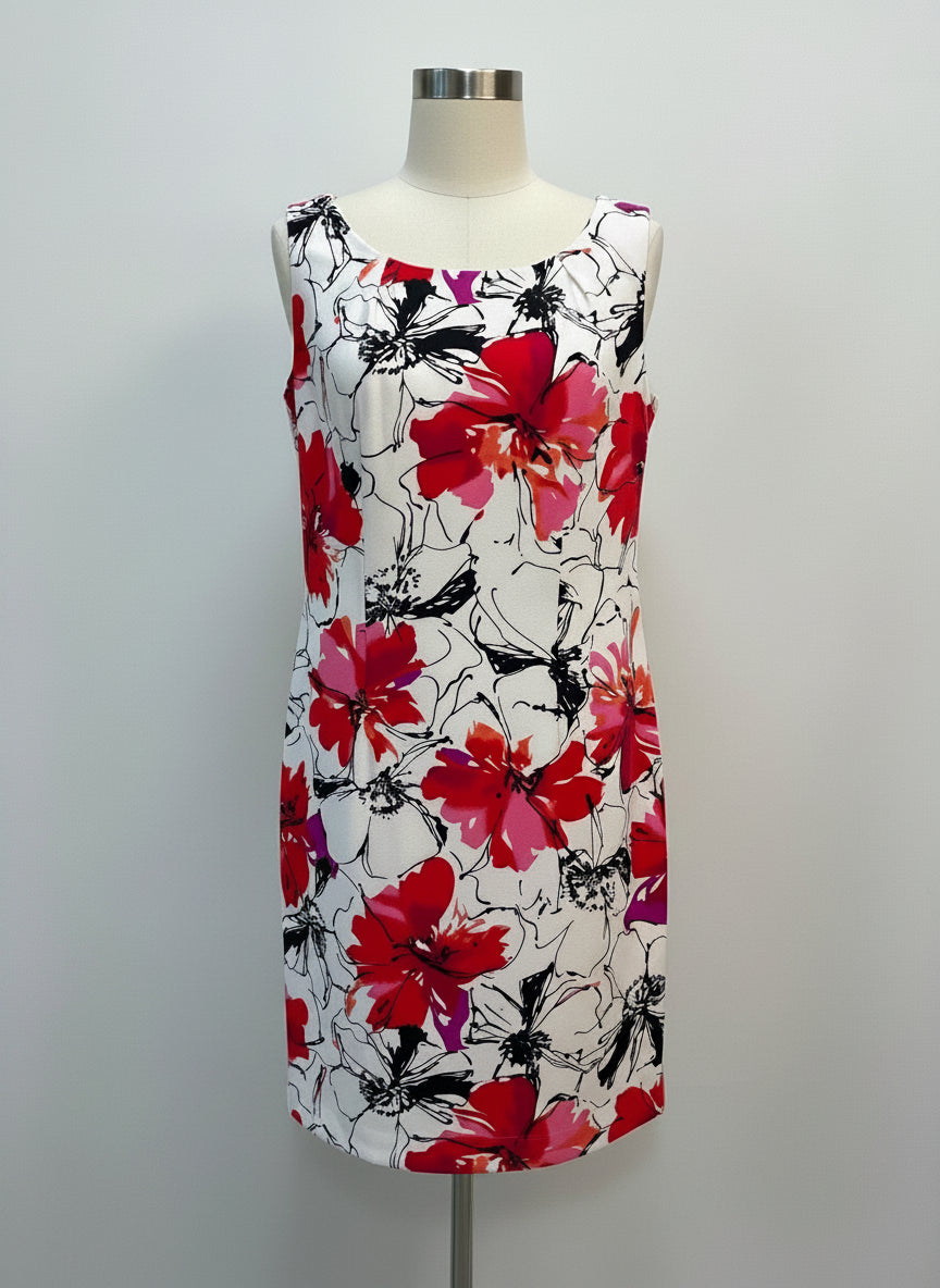 Perceptions · Sleeveless Dress · 6 · White, Red Floral Print