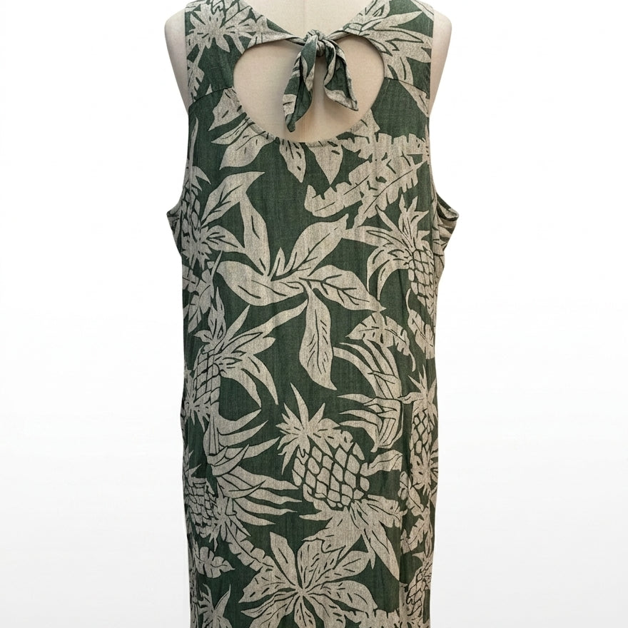 Puanani · Pineapple Print Sleeveless Dress · 2X · GreenCream