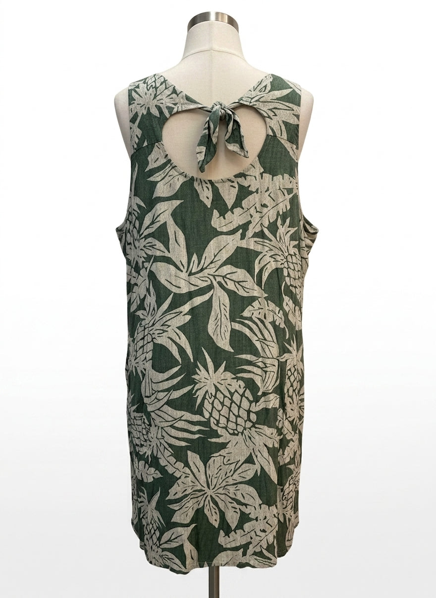 Puanani · Pineapple Print Sleeveless Dress · 2X · GreenCream