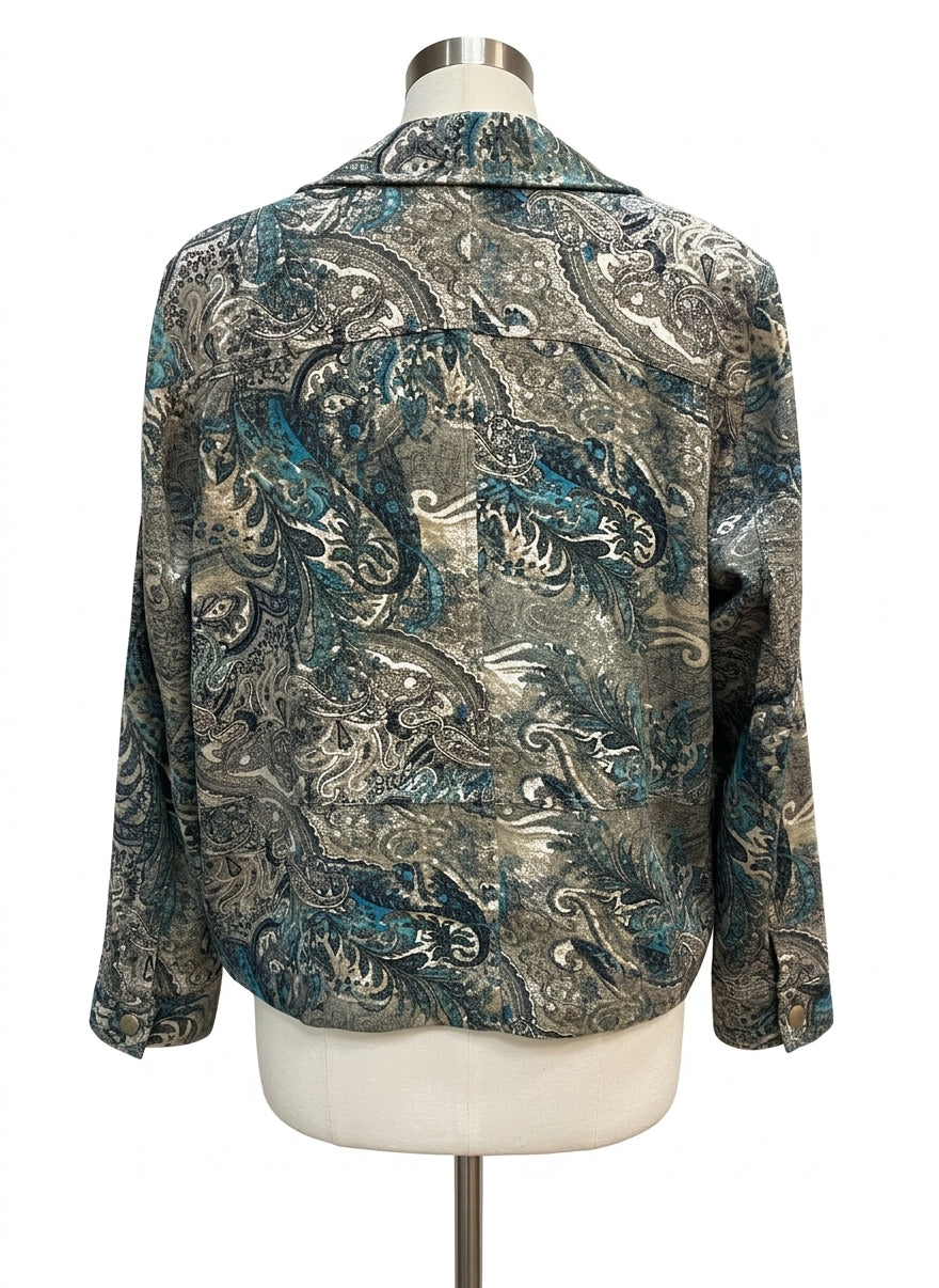 Chris&Banks · Paisley Print Zip-Up Jacket · Large · TealOlive