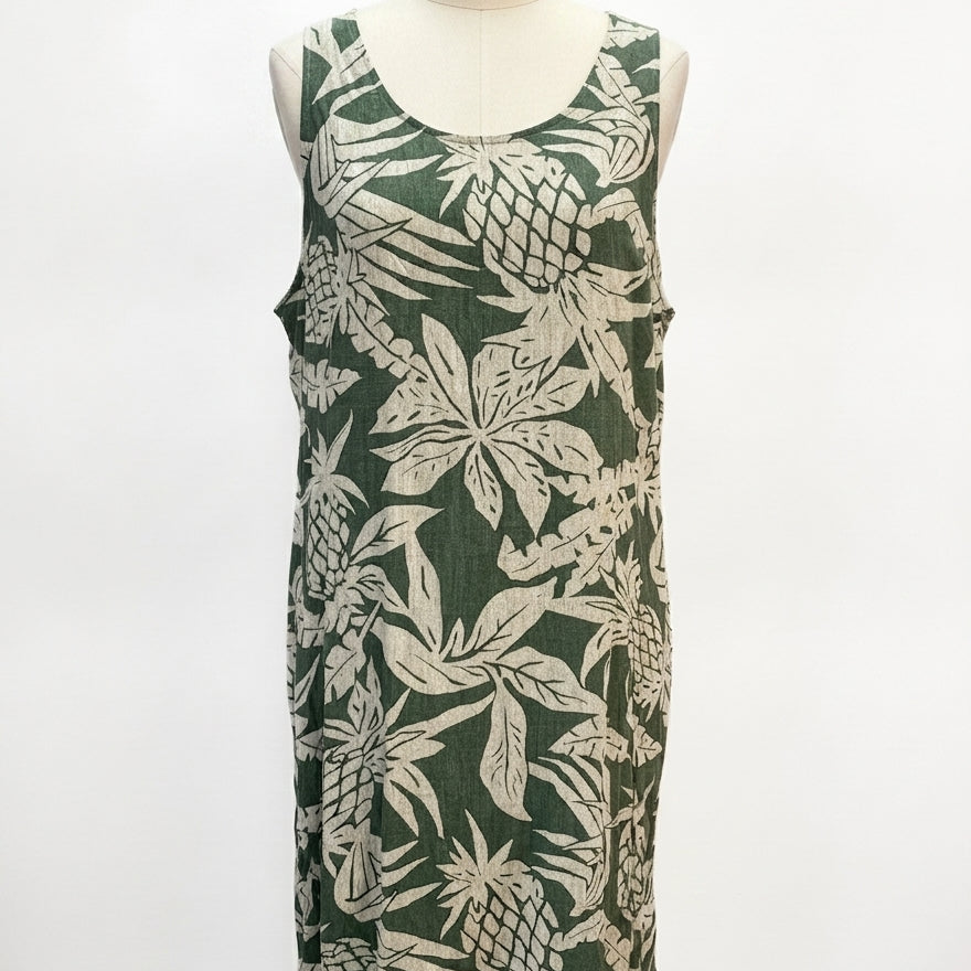 Puanani · Pineapple Print Sleeveless Dress · 2X · GreenCream