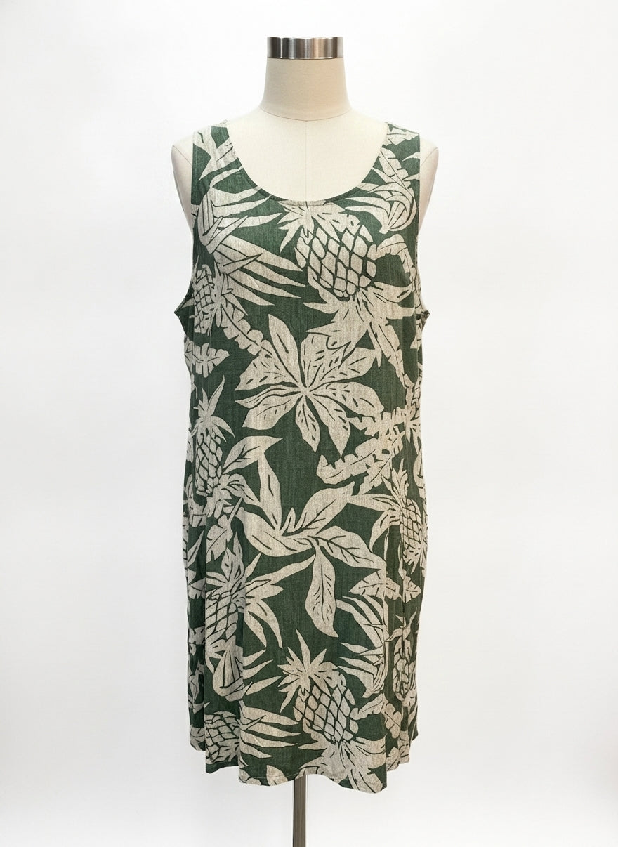 Puanani · Pineapple Print Sleeveless Dress · 2X · GreenCream