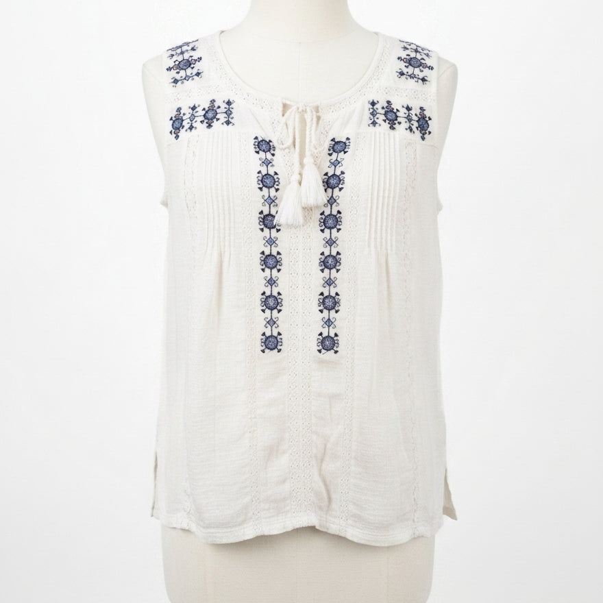 Lucky Brand · Sleeveless Top with Lace Overlay · Medium · White