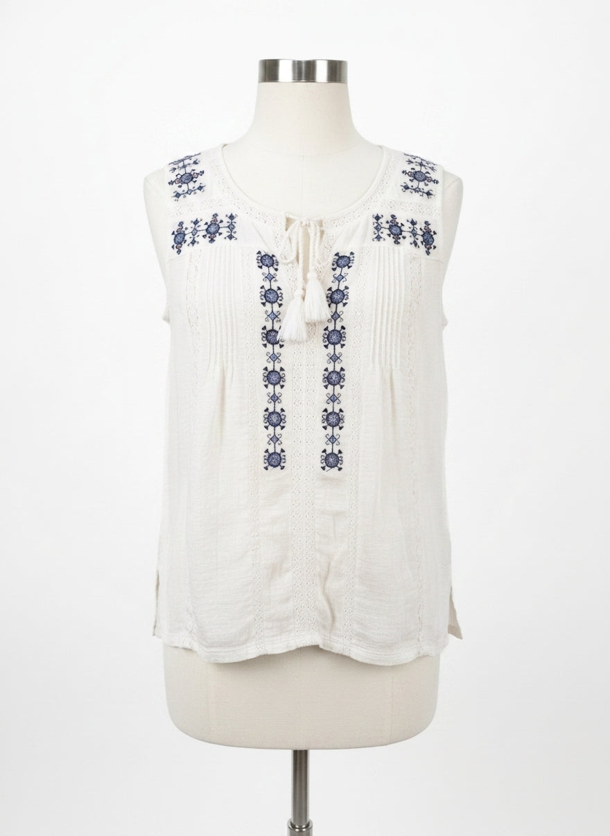 Lucky Brand · Sleeveless Top with Lace Overlay · Medium · White
