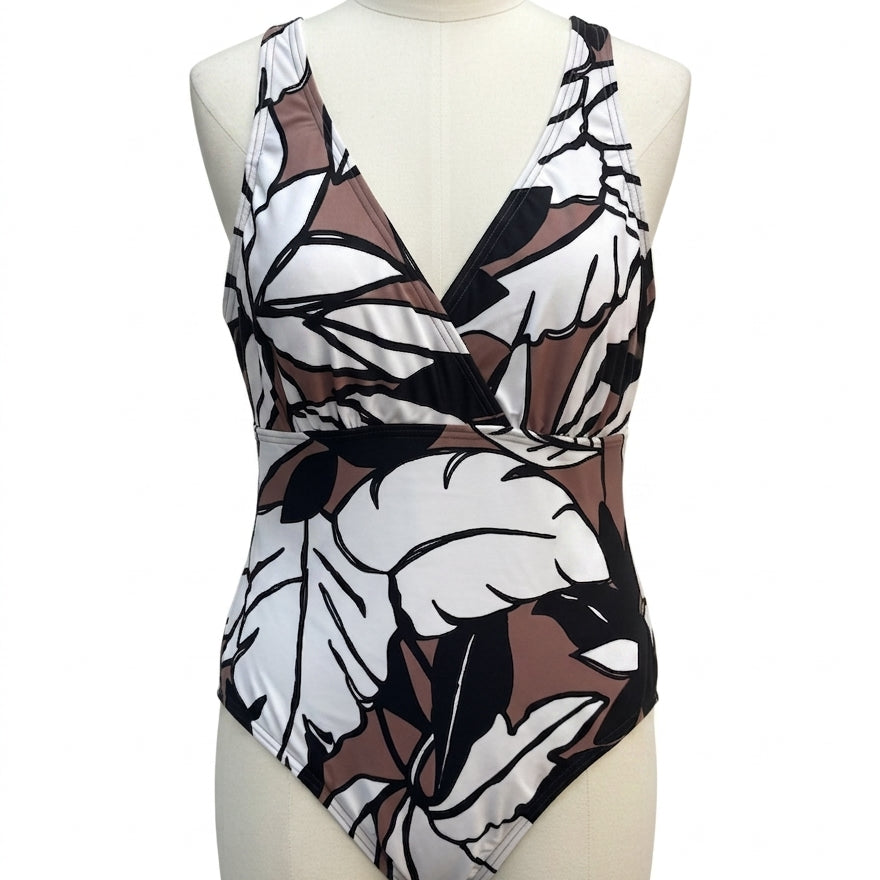 LandsEnd · Leaf Print UPF 50 · Small · WhiteBlk