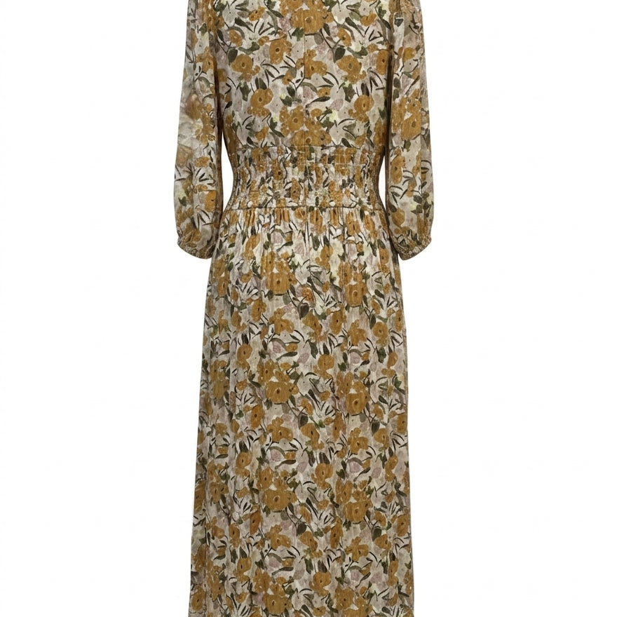 Grade&Gather · The Vivian Detailed Maxi Dress w/ tie waist · Medium · GoldFloral