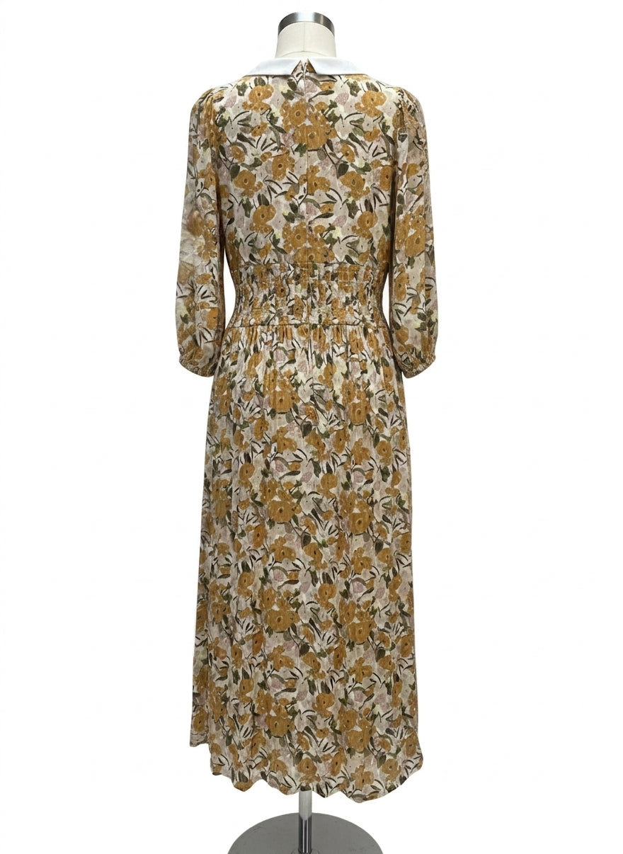 Grade&Gather · The Vivian Detailed Maxi Dress w/ tie waist · Medium · GoldFloral