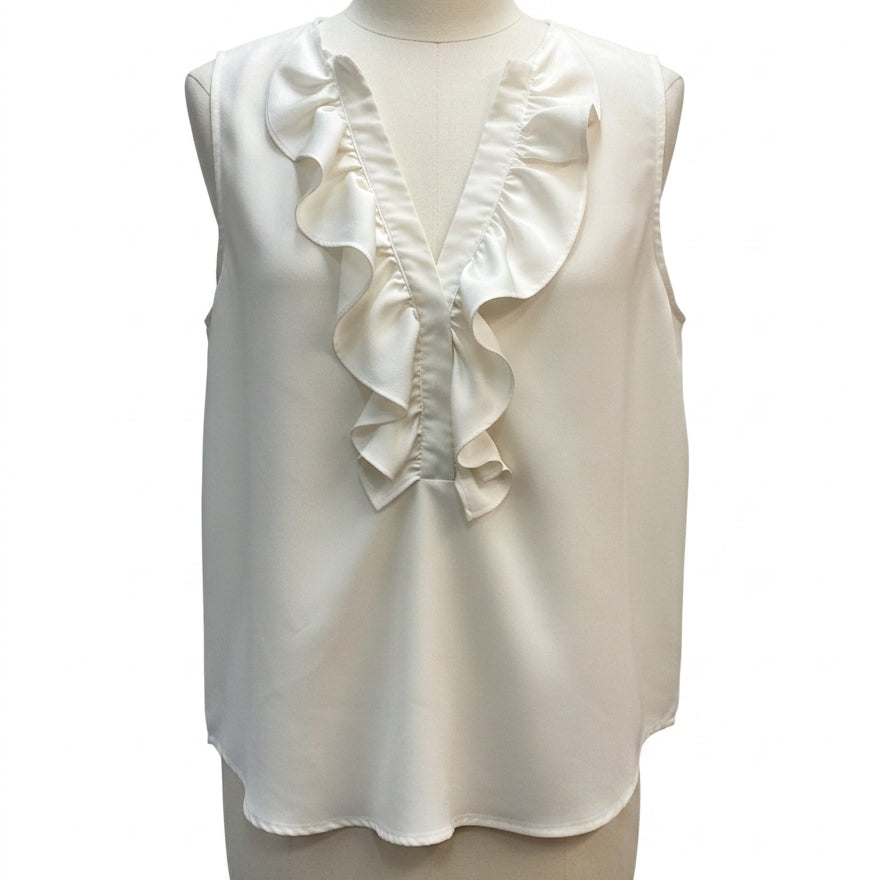 J Crew · Ruffle Detail Sleeveless Top · Medium · Cream