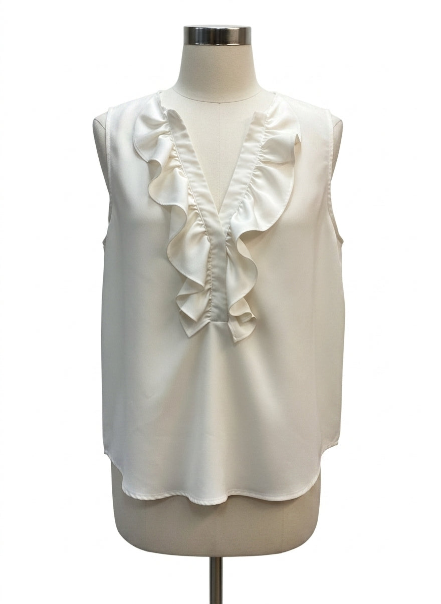 J Crew · Ruffle Detail Sleeveless Top · Medium · Cream