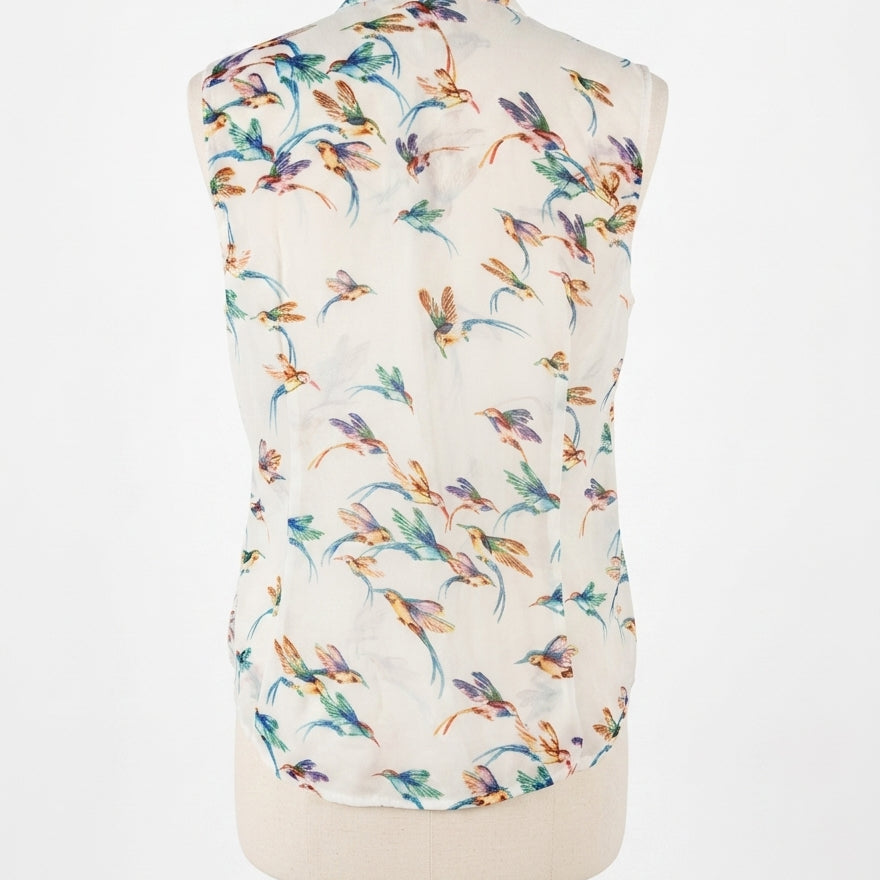 Tahari · Sleeveless Top, Bird Print · Medium · CreamMulti