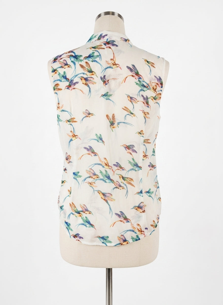 Tahari · Sleeveless Top, Bird Print · Medium · CreamMulti
