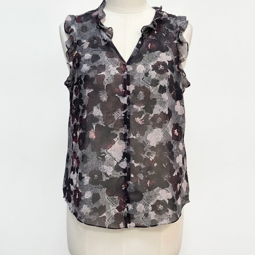 CAbi · Flutter Sleeve Top (Weaver BlackPink Floral Sheer) · Medium · BlackPink Floral Sheer