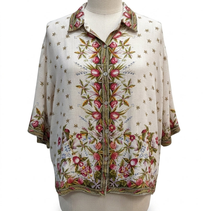 Max Studio · Elbow Length Top · Medium · CreamFloral