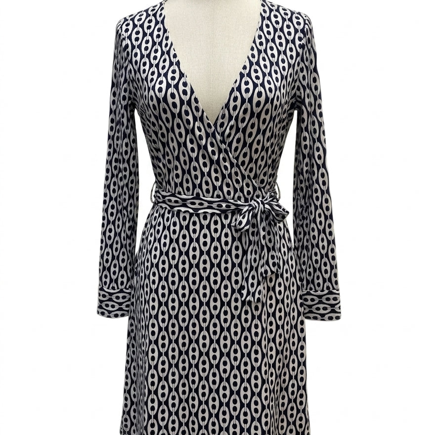 Pink Tartan · Wrap Dress · Medium · NavyWhite