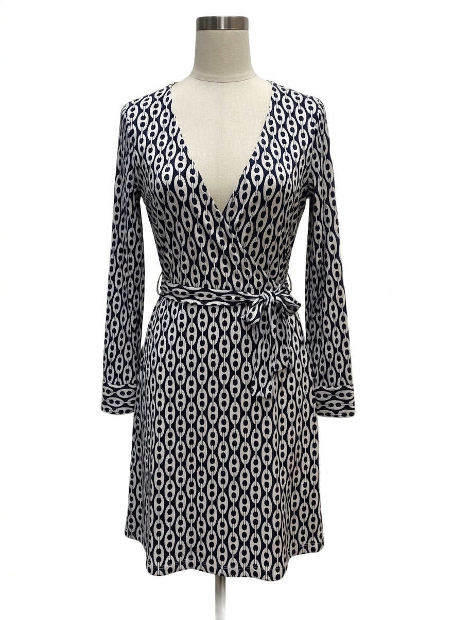 Pink Tartan · Wrap Dress · Medium · NavyWhite