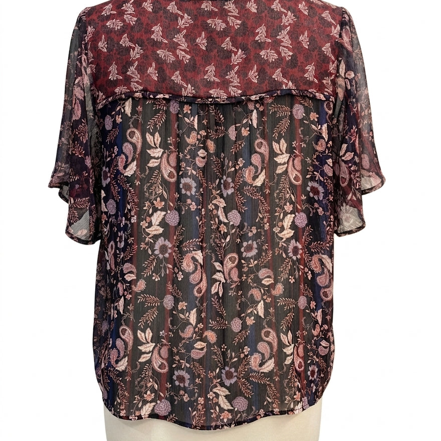 Knox Rose · Boho Top · 1X · BlackBurgundy Paisley