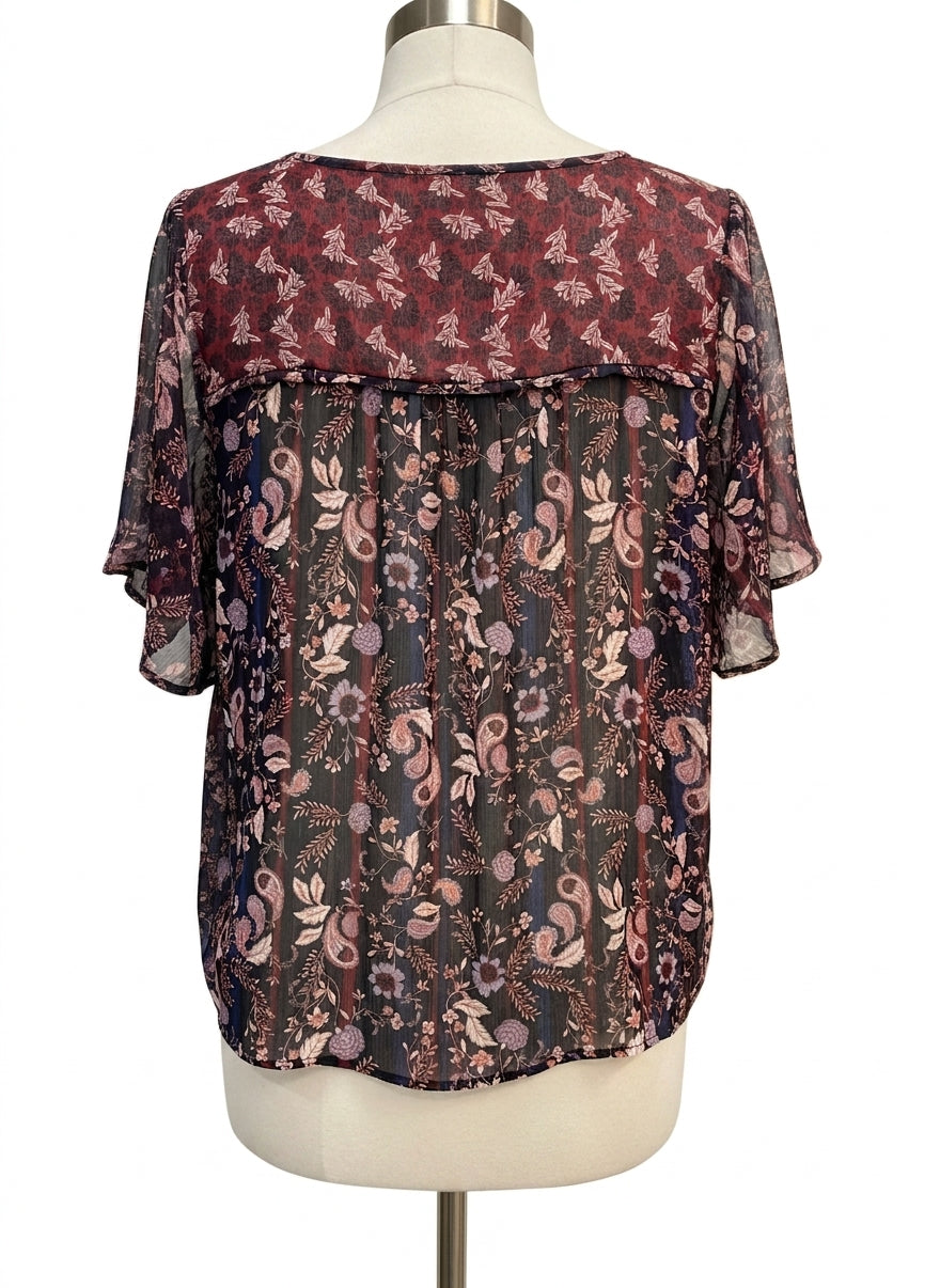 Knox Rose · Boho Top · 1X · BlackBurgundy Paisley