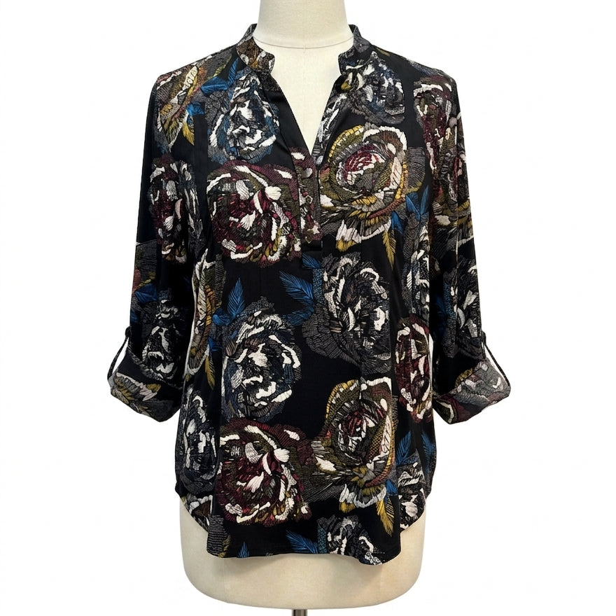 Cocomo · Roll Tab Shirt · Medium · Black Floral