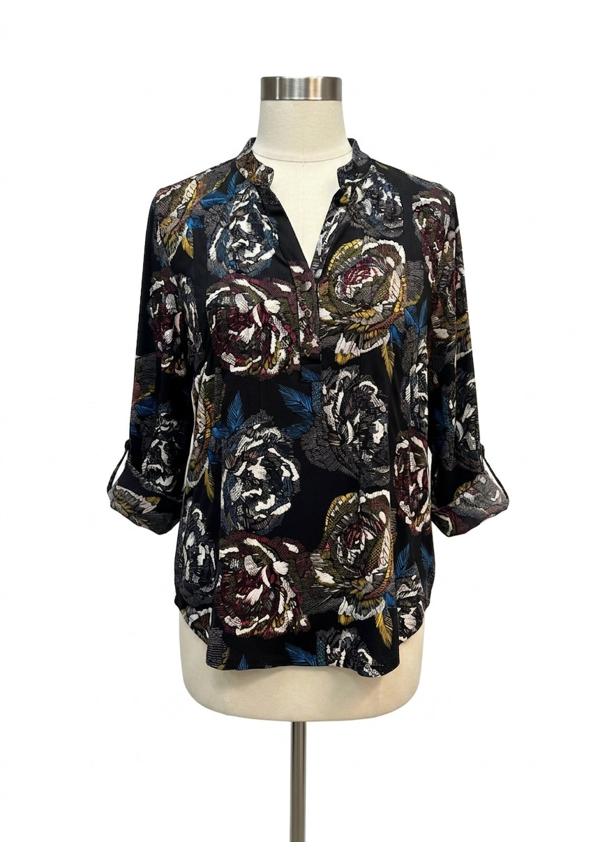 Cocomo · Roll Tab Shirt · Medium · Black Floral