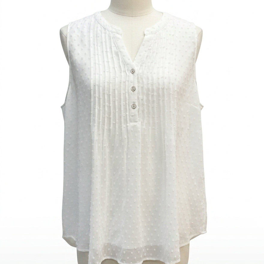 Charter Club · Swiss Dot Pleated Sleeveless Top · XLarge · White