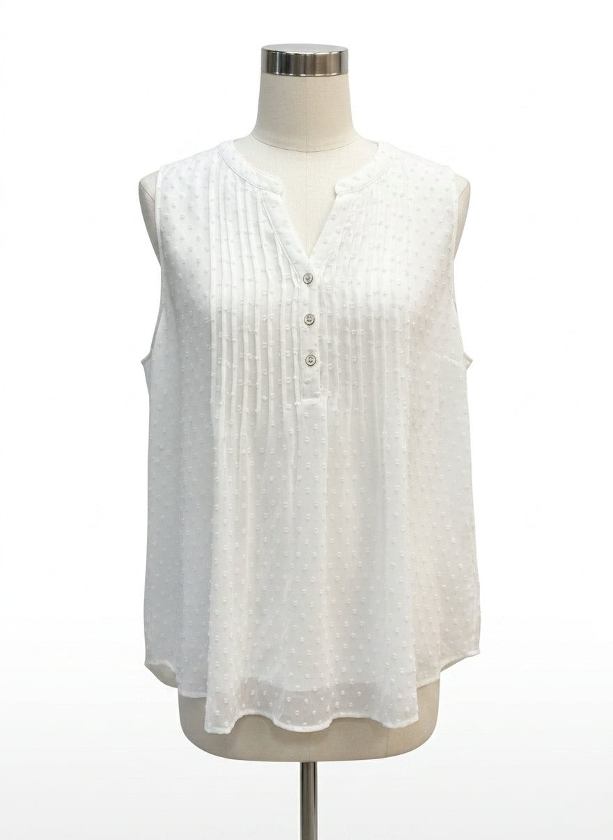 Charter Club · Swiss Dot Pleated Sleeveless Top · XLarge · White