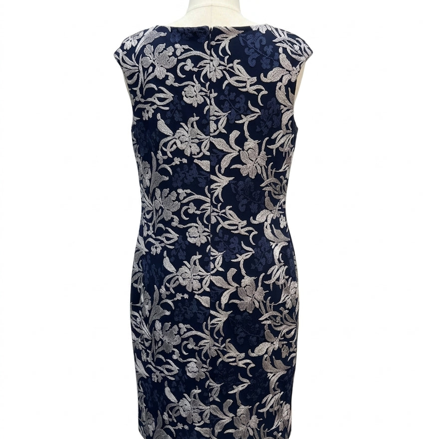 Ralph Lauren · Cap Sleeve Dress · 16 · Navy with Floral Embroidery