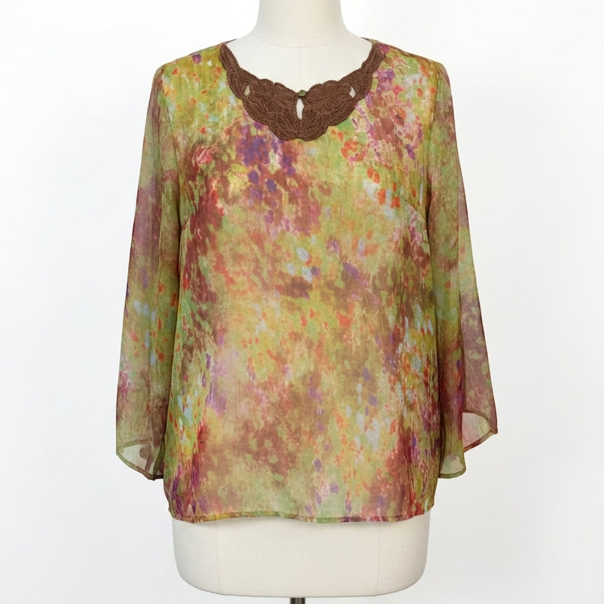 Sundance · Flutter Sleeve Top · XLarge · GreenMulti