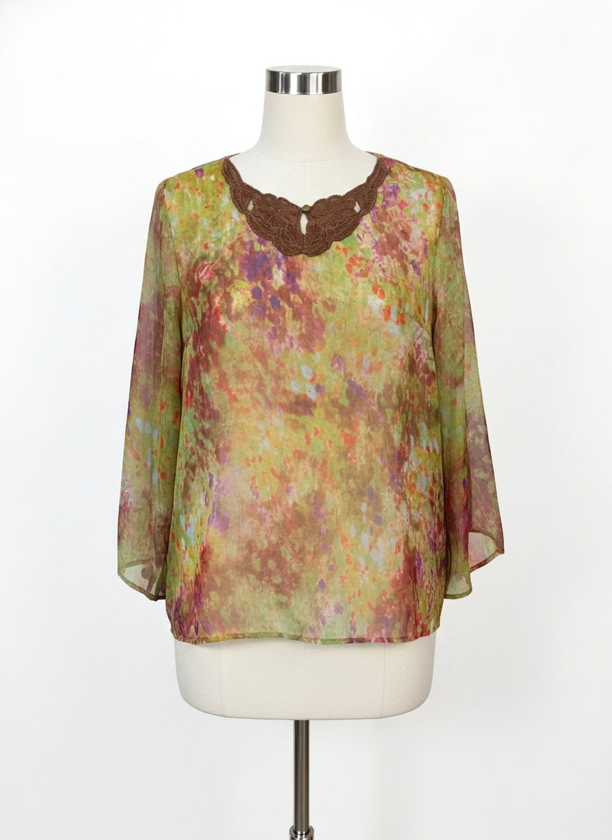 Sundance · Flutter Sleeve Top · XLarge · GreenMulti