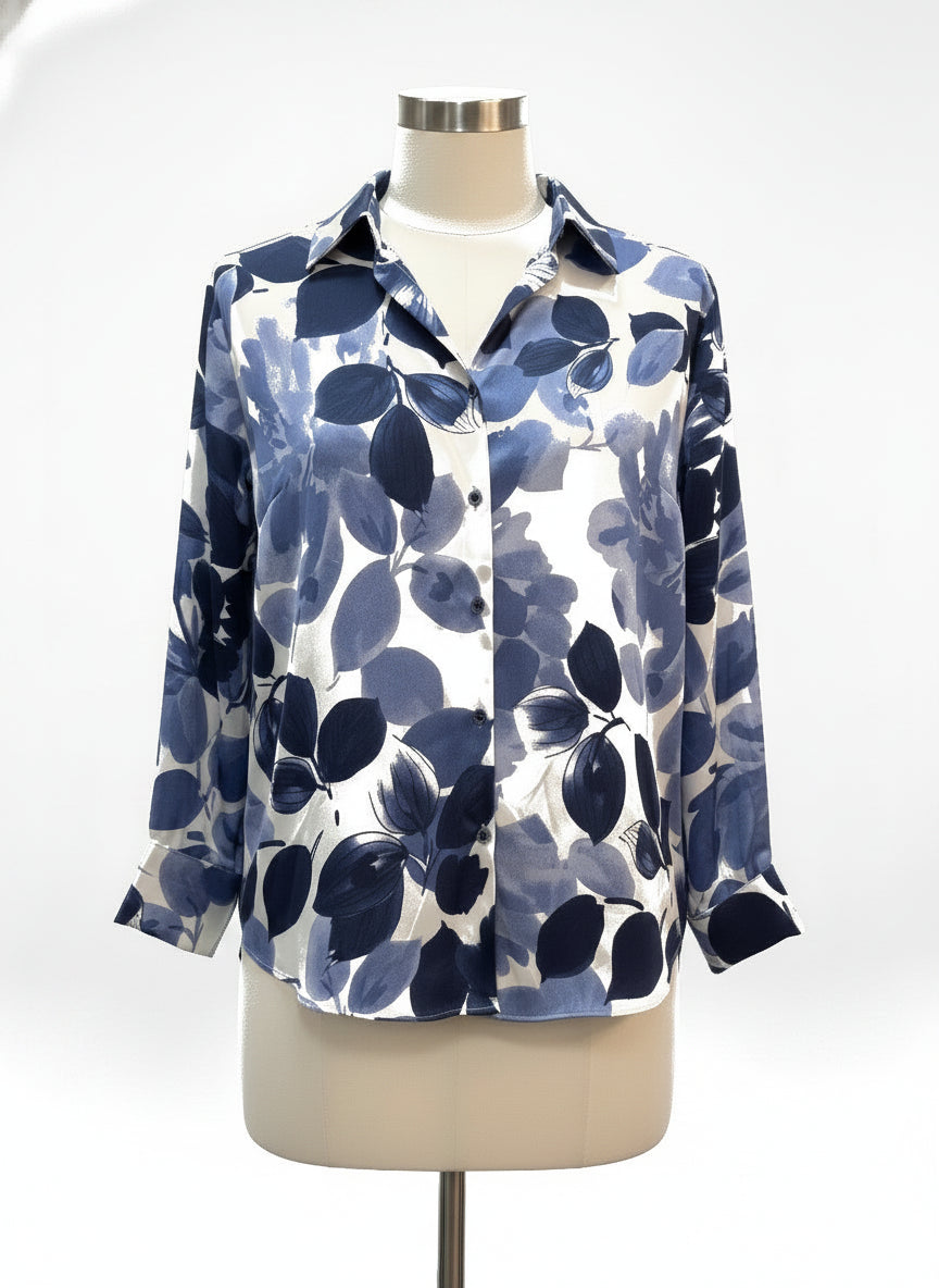 Maison d'Amelie · Long Sleeve Shirt · Small · Navy/White