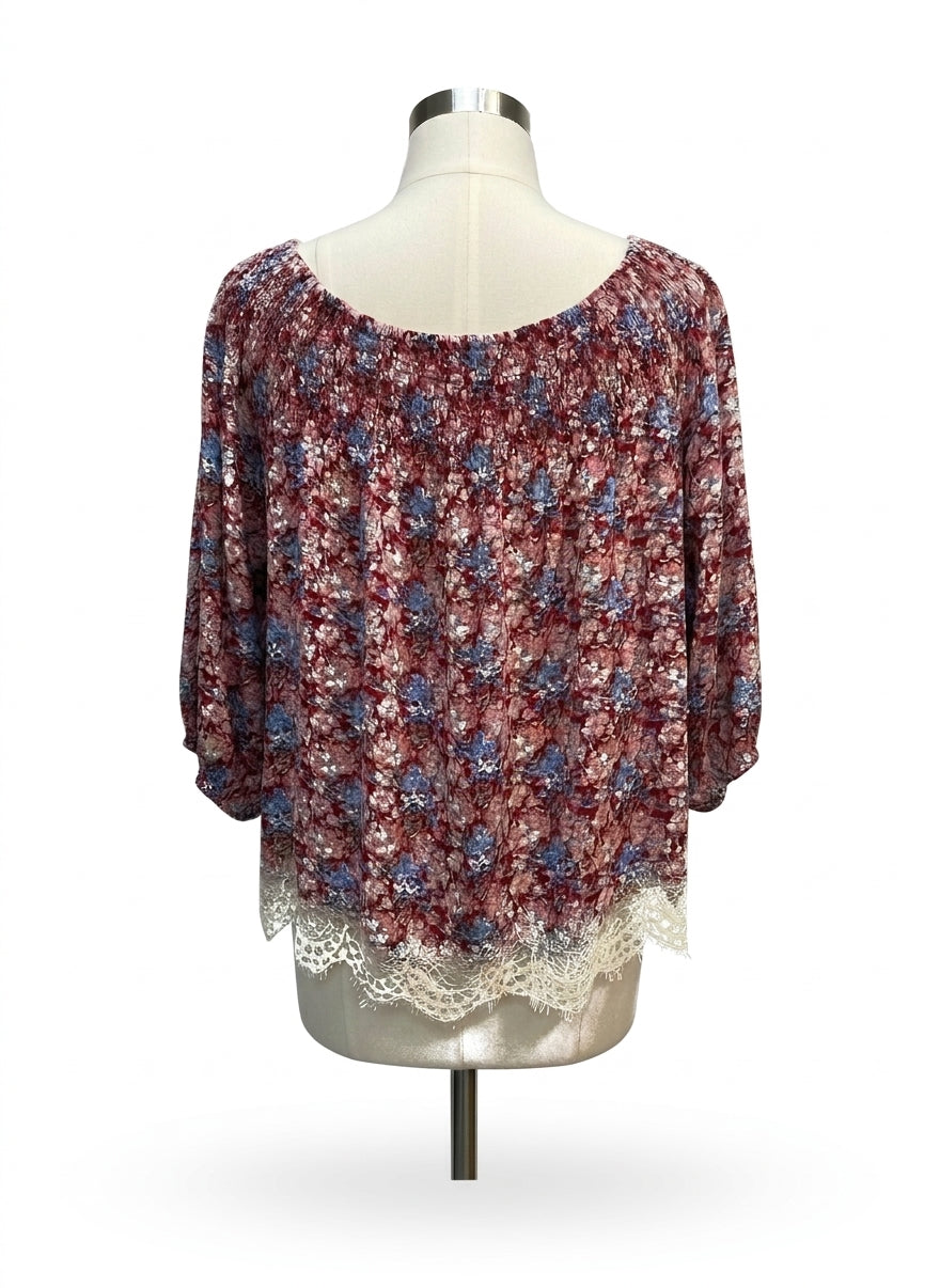 Anthropologie · Blue Tassel · Large · Red Floral