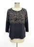 J. Jill · BlackTan Embroidered Floral Print Top · Small · Black