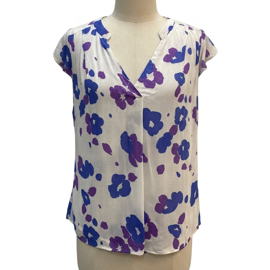 Cabi · Cap Sleeve Top · Medium · White, Purple, Blue