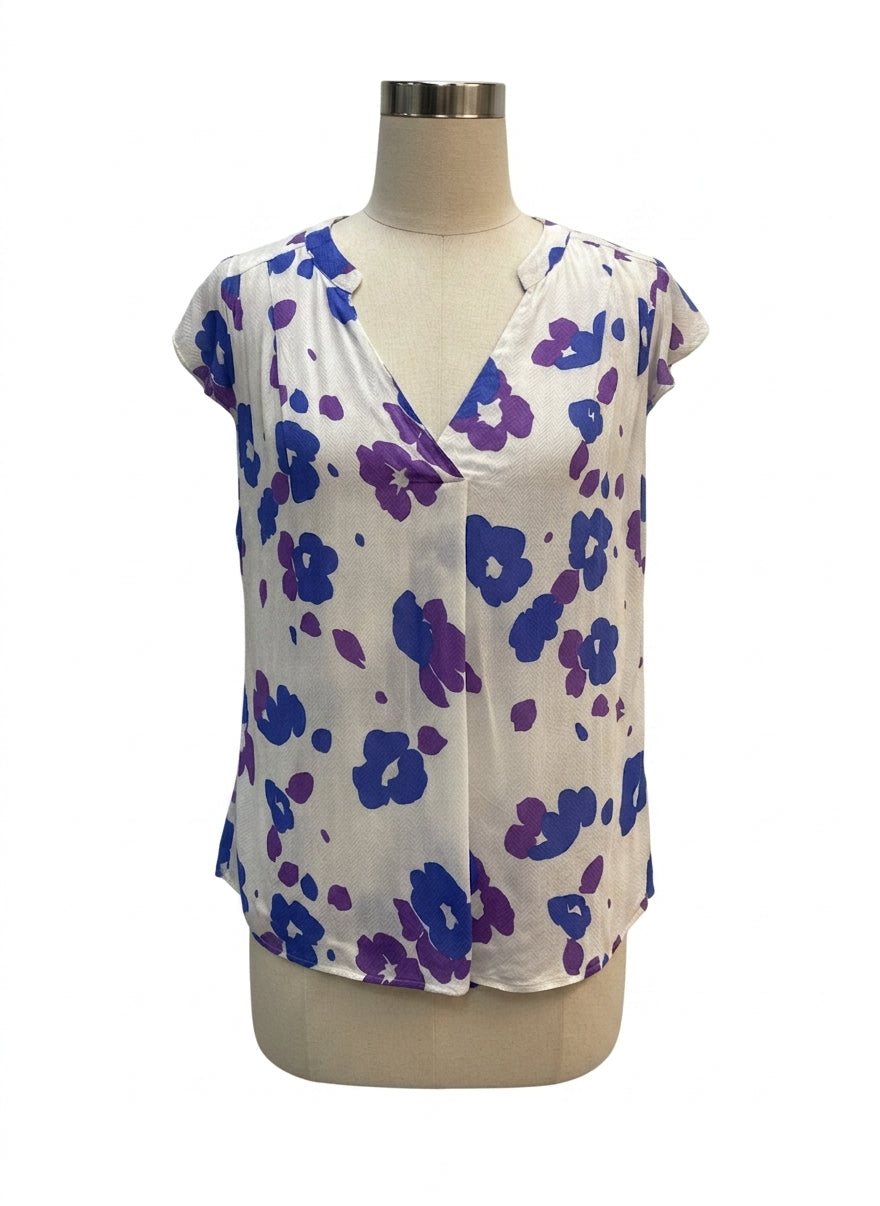 Cabi · Cap Sleeve Top · Medium · White, Purple, Blue