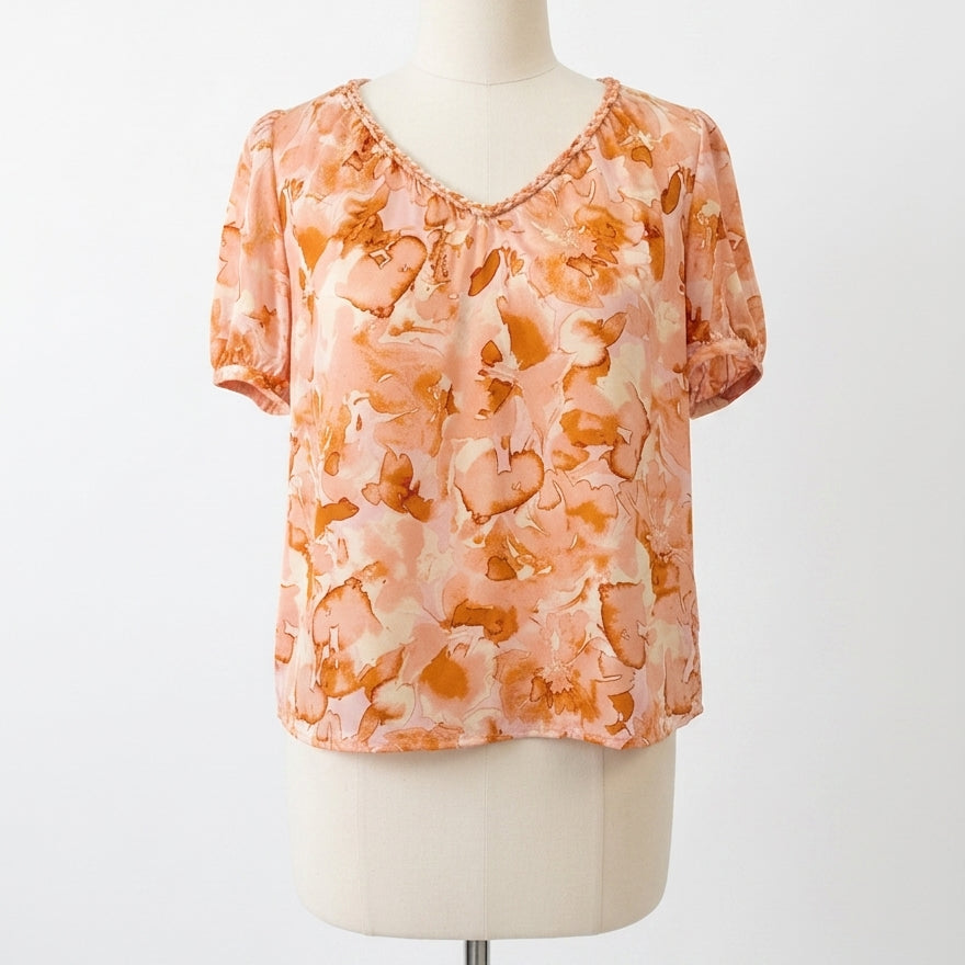 Daniel Rainn · Braided Detail Neckline Shirt · Medium · PeachFloral