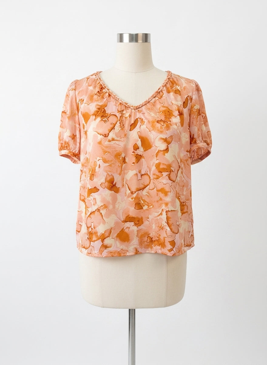 Daniel Rainn · Braided Detail Neckline Shirt · Medium · PeachFloral