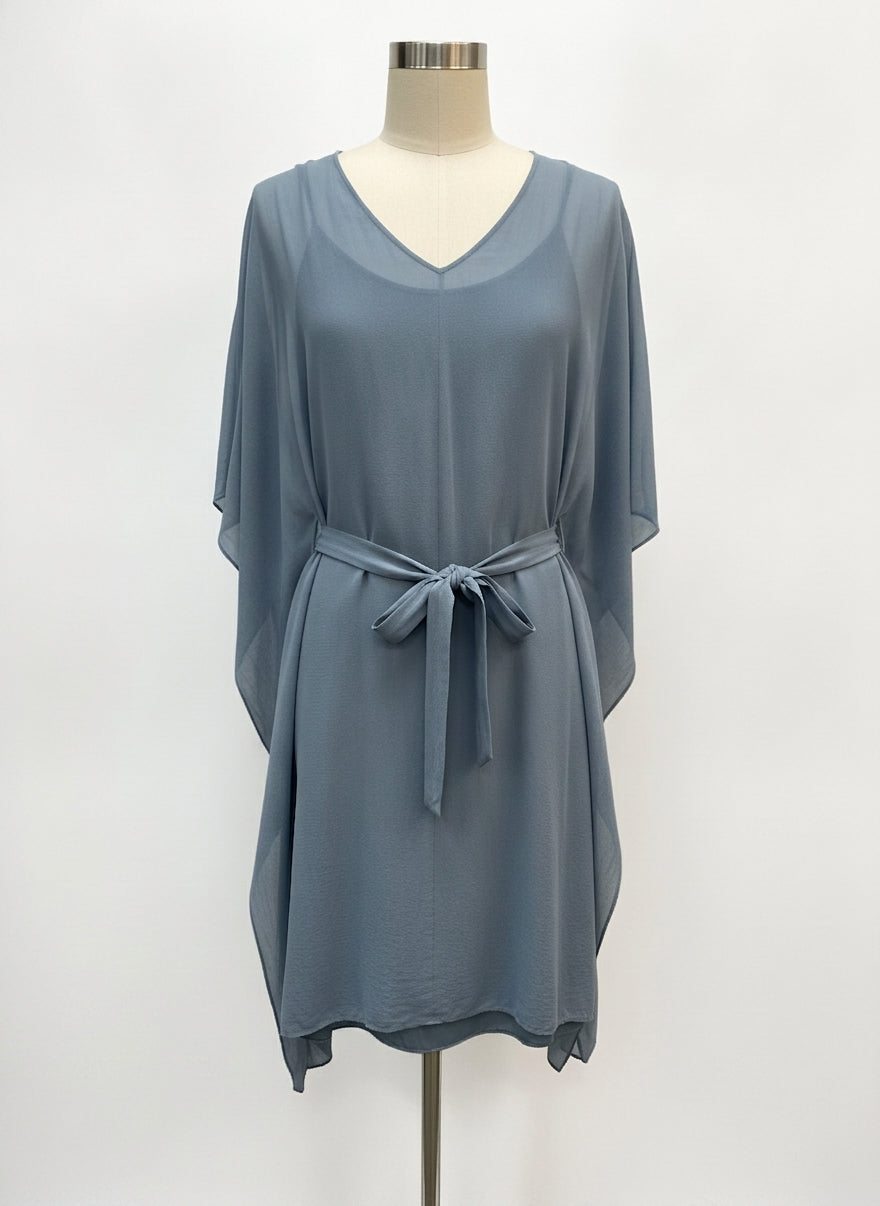 Eileen Fisher · 100% Silk Belted 2Pc Dress · Medium · DustyBlue