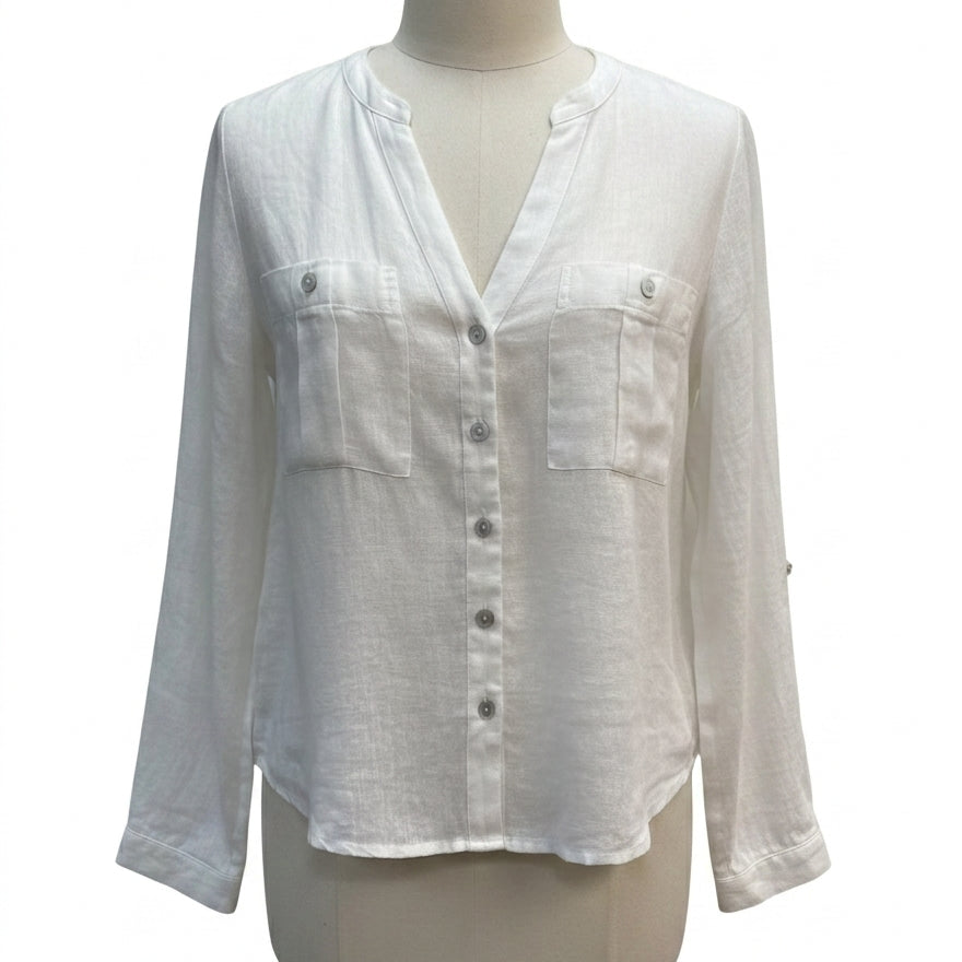 Isaac Mizrahi · Roll Tab Shirt · Medium · White