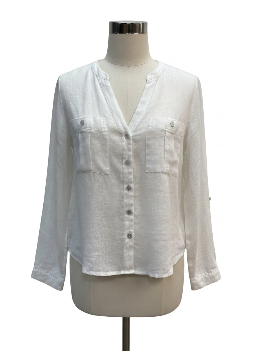 Isaac Mizrahi · Roll Tab Shirt · Medium · White