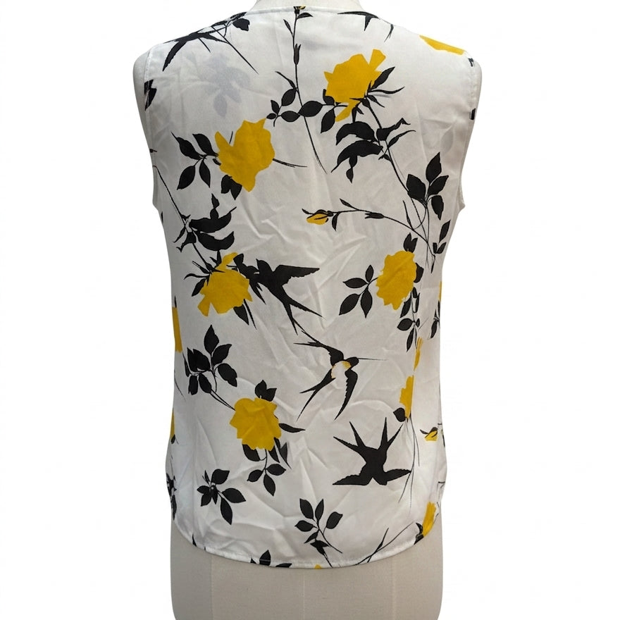 CAbi · Birdwatcher Blouse Flutter Sleeve Top · Medium · Yellow/Cream Floral