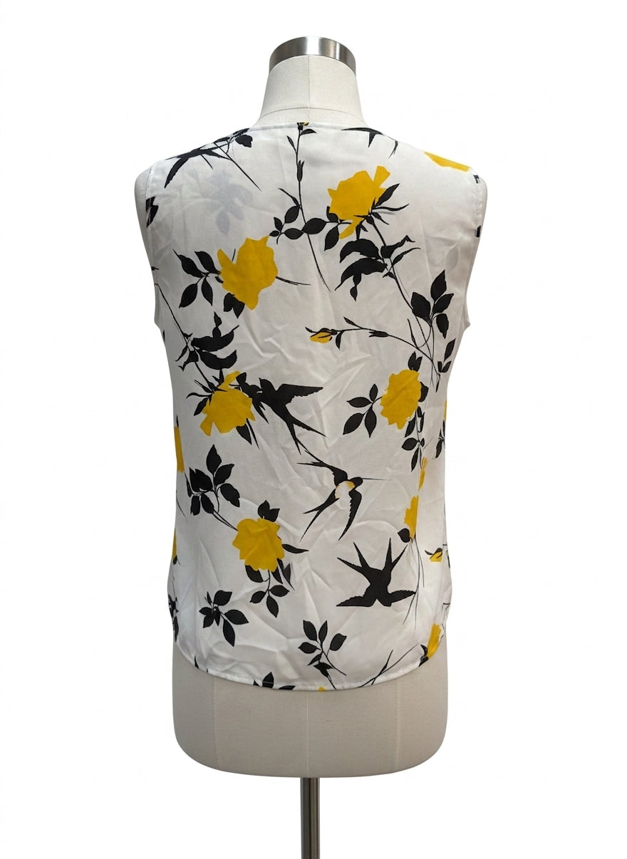 CAbi · Birdwatcher Blouse Flutter Sleeve Top · Medium · Yellow/Cream Floral