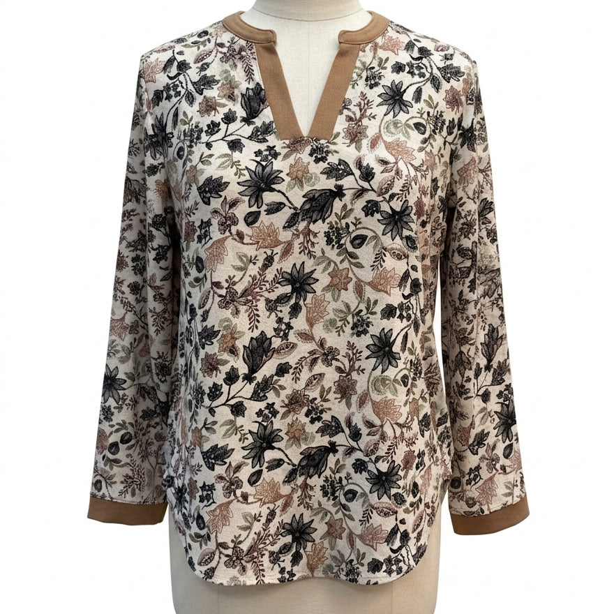 The Clothes Rack · 3/4 Sleeve Fashion Top Floral Print · L/XL · CreamTan
