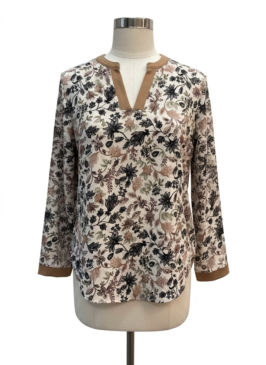 The Clothes Rack · 3/4 Sleeve Fashion Top Floral Print · L/XL · CreamTan